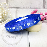 Satin ribbon with flowers Blue, 1 m