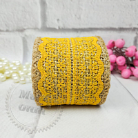 Burlap ribbon with lace Yellow 0.5 m