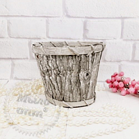 Round gray bark planter without handle