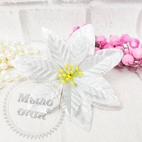 Poinsettia flower 10 cm brocade, silver