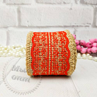 Burlap ribbon with lace, coral, 2 m