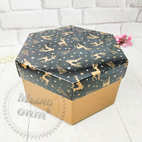 Box Hexagonal Gold Reindeer