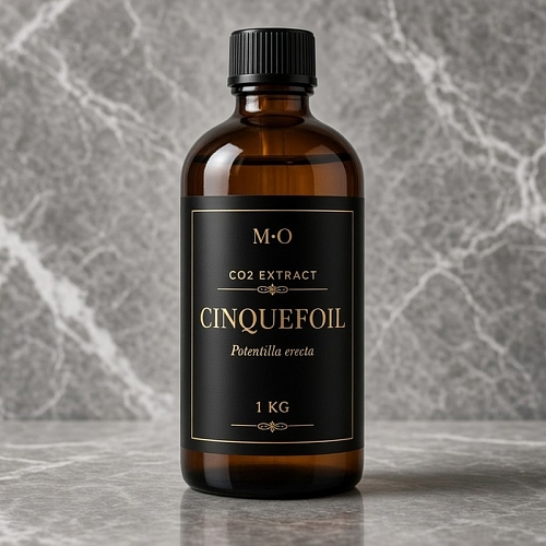 Cinquefoil CO2 extract 1 kg, product photo Cinquefoil CO2 extract 1 kg — labeled amber bottle