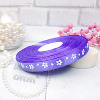 Satin ribbon with flowers Lilac, 50 m