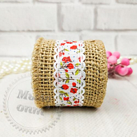 Burlap ribbon with ribbon rosette Red 2 yards