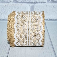Burlap ribbon with lace, white, 2 m
