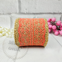 Burlap ribbon with lace Pink 2 m