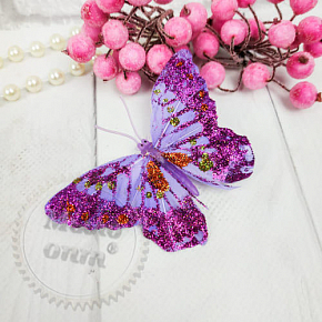 Купить Бабочка перьевая 8 см с блестками, фиолетовый в Украине