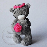 Silicone Teddy shape with a bouquet 3D Lux
