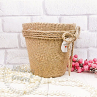 Planter with burlap brown round 13x13 cm