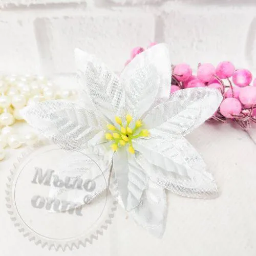 Poinsettia flower 10 cm brocade, silver, 9.88 UAH, rating ⭐⭐⭐⭐⭐ Milo Opt