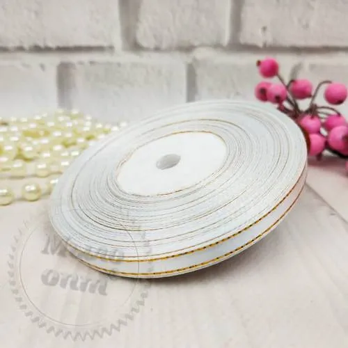 Satin ribbon with golden lurex 0.6 White, 1 m, 1.20 UAH, rating ⭐⭐⭐⭐⭐ Milo Opt